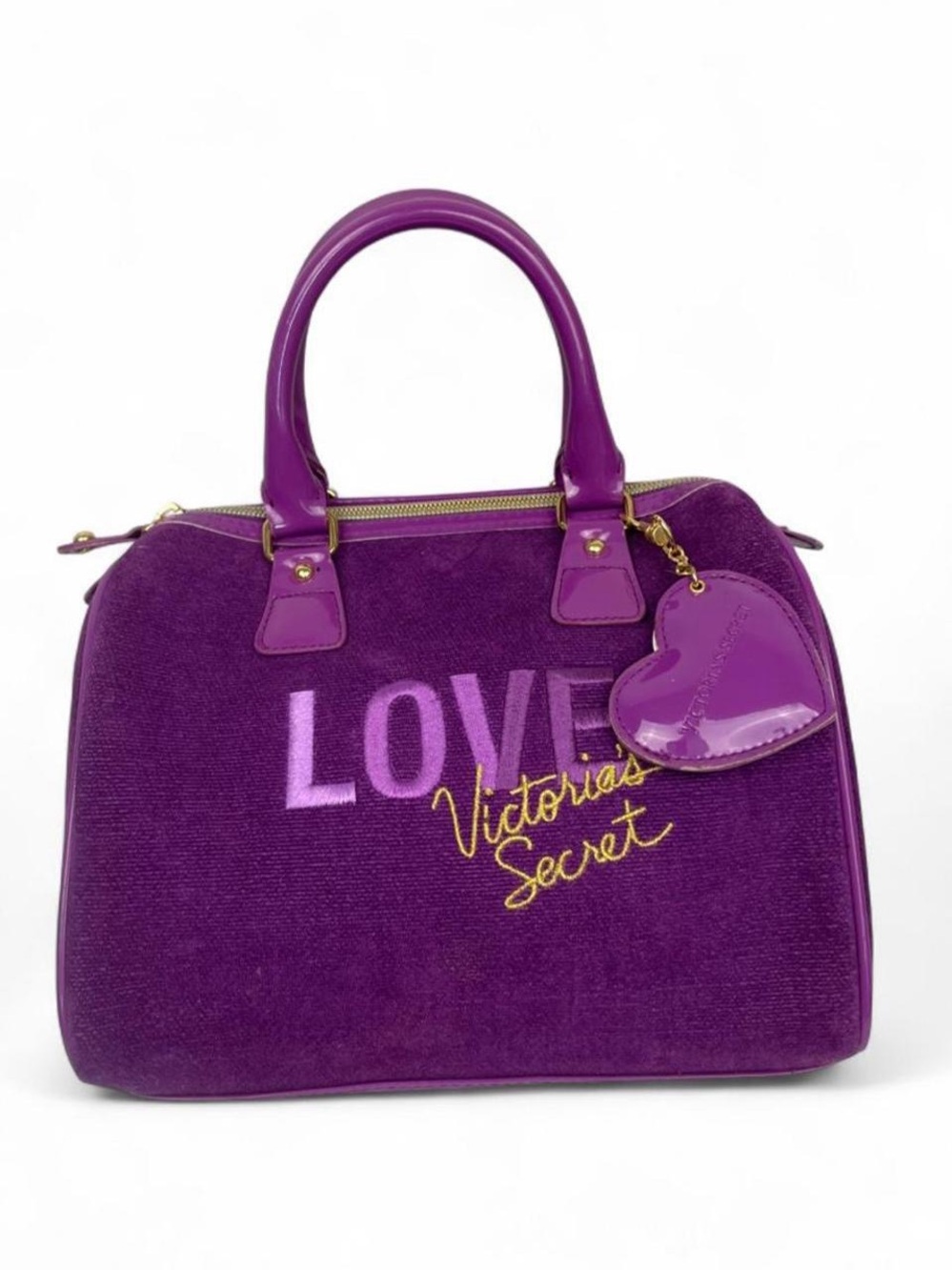 Victoria's Secret Purple Embroidered 'Love' Satchel with Heart Charm